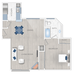 A floor plan of a two bedroom apartment available for rent in Hollywood CA.