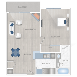A floor plan of a two bedroom apartment for rent in Hollywood, CA.