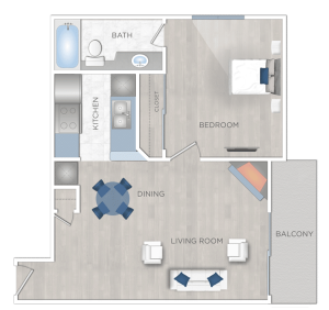 Explore this modern floor plan of a two bedroom apartment available for rent in Hollywood, CA.